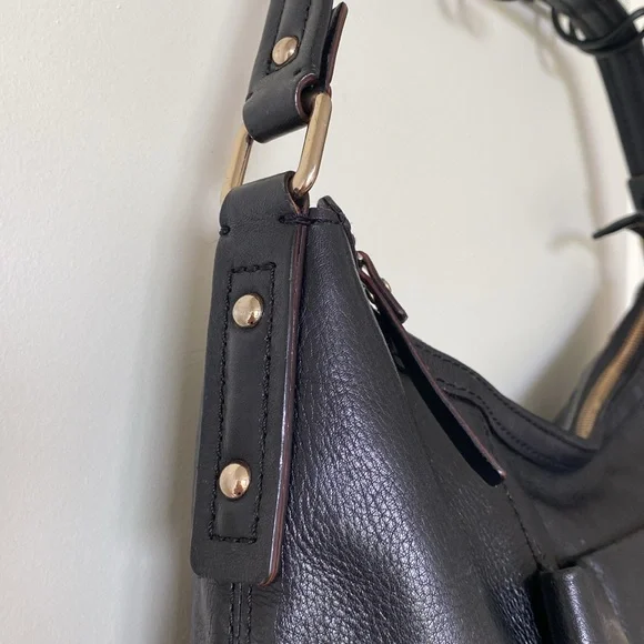 Kate Spade Womenʼs Black Boho Leather Handbag Shoulder Bag/Purse Polka Dot Lined - Picture 2 of 15